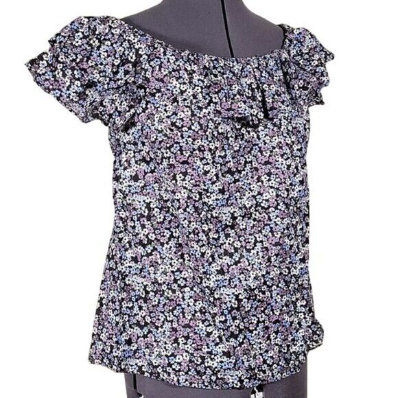 Michael Kors Purple Floral Off-Shoulder Top Sz S - Picture 2 of 11